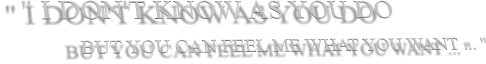 " I DON'T KNOW AS YOU DO            BUT YOU CAN FEEL ME WHAT YOU WANT ... "